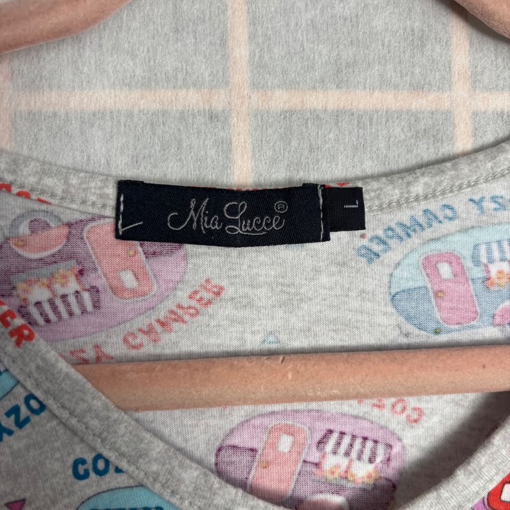 Mia Lucce Womens Gray Cozy Camper Cotton‎ Pajama Set Short Sleeve Shorts Large - Picture 3 of 7
